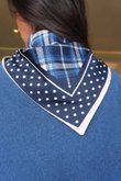 Plaid & Polka Border Triangle Silk Neckerchief Navy